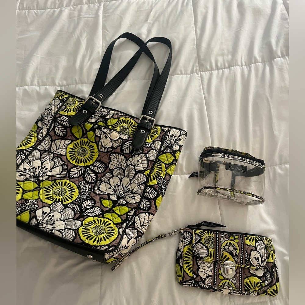 Vera Bradley Citron Quilted Tote, Wallet, and Pouch